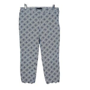 TALBOTS Womens Nautical Coastal Preppy Chatham Crop Pants 8 Scalloped Navy Beach